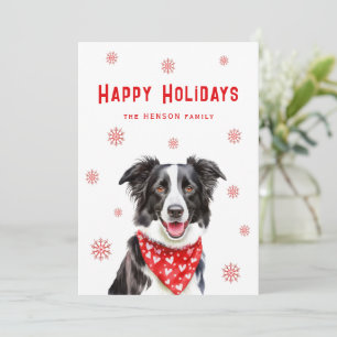 Cartes Pour Fêtes Annuelles Border Collie Bandana Rouge à Cœur Noël 