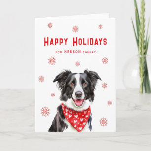Cartes Pour Fêtes Annuelles Border Collie Bandana Rouge à Cœur Noël 