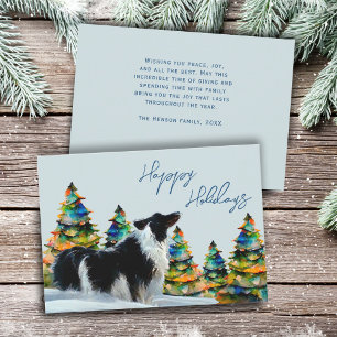 Cartes Pour Fêtes Annuelles Border Collie dans la neige hivernale arbre de Noë