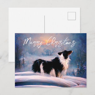 Cartes Pour Fêtes Annuelles Border Collie dans un paysage enneigé de Noël en h