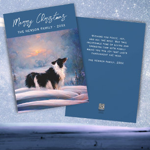 Cartes Pour Fêtes Annuelles Border Collie dans un paysage enneigé de Noël en h