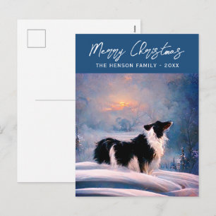 Cartes Pour Fêtes Annuelles Border Collie dans un paysage enneigé de Noël en h