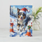 Cartes Pour Fêtes Annuelles Border Collie Dog Christmas Snow Agility Fun (Debout devant)