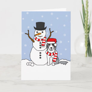 Cartes Pour Fêtes Annuelles Border collie et bonhomme de neige