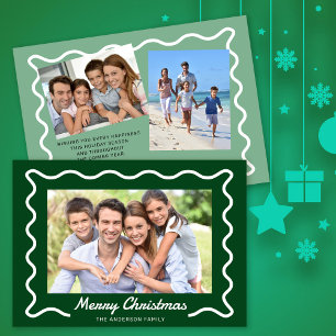 Cartes Pour Fêtes Annuelles Bordure agitée Joyeux Noël 3 Photos Vert