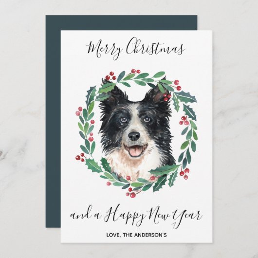 Cartes Pour Fêtes Annuelles Bordure Collie Chien élégant Joyeux Noël (Devant / Derrière)