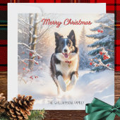 Cartes Pour Fêtes Annuelles Bordure Collie Chien En Neige Joyeux Noël
