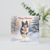 Cartes Pour Fêtes Annuelles Bordure Collie Chien En Neige Joyeux Noël (Debout devant)