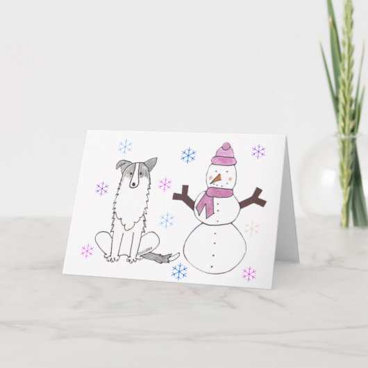 Cartes Pour Fêtes Annuelles Bordure Collie & Snowman (Devant)
