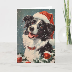 Cartes Pour Fêtes Annuelles Bordure Collie vintage personnalisé Noël