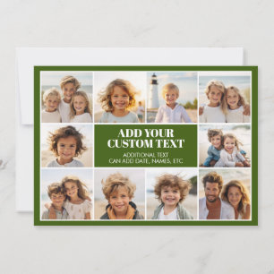 Cartes Pour Fêtes Annuelles Bordure de 10 photos avec texte centré - vert oliv