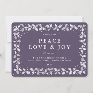 Cartes Pour Fêtes Annuelles Bordure de feuilles de houx imprimées violettes à 