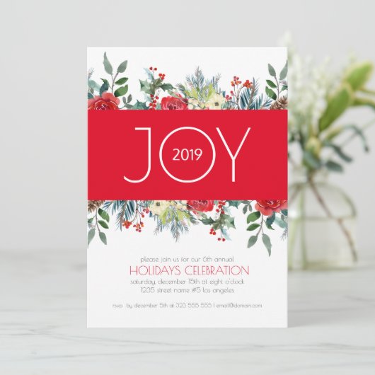 Cartes Pour Fêtes Annuelles bordure de fleurs aquarelle de Noël (Debout devant)