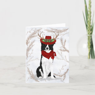 Cartes Pour Fêtes Annuelles Bordure de Noël Collie Chien et Pins botaniques