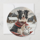 Cartes Pour Fêtes Annuelles Bordure de Noël Collie Chien Snowman (Devant)