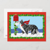Cartes Pour Fêtes Annuelles Bordure de Noël Collie Mail (Devant / Derrière)
