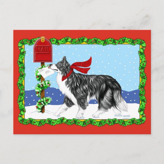 Cartes Pour Fêtes Annuelles Bordure de Noël Collie Mail (Devant)