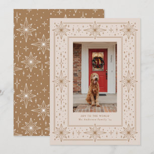 Cartes Pour Fêtes Annuelles Bordure d'étoile géométrique or et beige Noël Phot