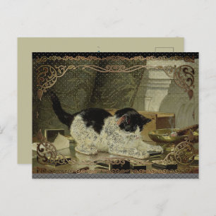 Cartes Pour Fêtes Annuelles Bordure en bronze noir et blanc de chat Cigar Oil