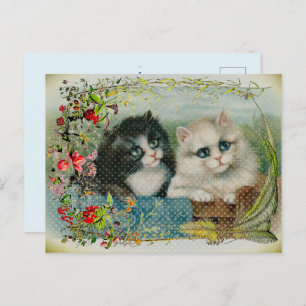 Cartes Pour Fêtes Annuelles Bordure florale de chats noirs et blancs