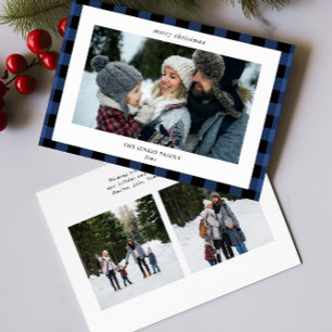 Cartes Pour Fêtes Annuelles Bordure simple bleue noire 3 Photo Noël