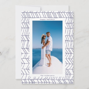Cartes Pour Fêtes Annuelles Bordure simple de canne à sucre de Noël bleu et bl