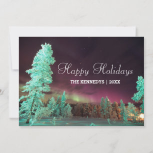Cartes Pour Fêtes Annuelles Borealis de l'aurore - arbres de vert de chaux en