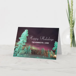 Cartes Pour Fêtes Annuelles Borealis de l'aurore - arbres de vert de chaux en