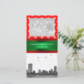 Cartes Pour Fêtes Annuelles Boston Skyline Red Snowflon Noël (Debout devant)