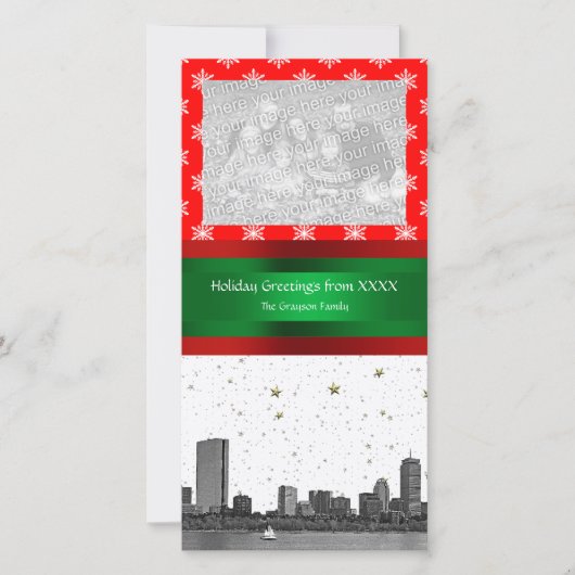 Cartes Pour Fêtes Annuelles Boston Skyline Red Snowflon Noël (Devant)