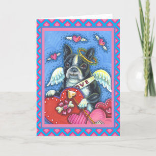 CARTES POUR FÊTES ANNUELLES BOSTON TERRIER BLANC BLANC CUPID, CHIEN COUPÉ VALE