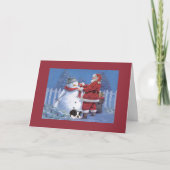 Cartes Pour Fêtes Annuelles Boston Terrier Christmas Snowman et Père Noël Gree (Devant)