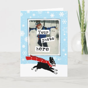 Cartes Pour Fêtes Annuelles Boston Terrier dans la neige Votre photo Noël