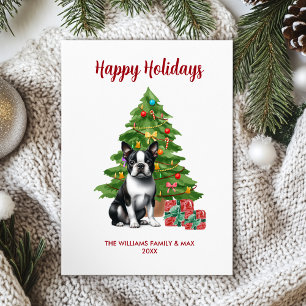 Cartes Pour Fêtes Annuelles Boston Terrier Famille Noël
