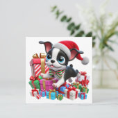 Cartes Pour Fêtes Annuelles Boston Terrier festif avec des cadeaux (Debout devant)
