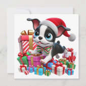 Cartes Pour Fêtes Annuelles Boston Terrier festif avec des cadeaux (Devant)