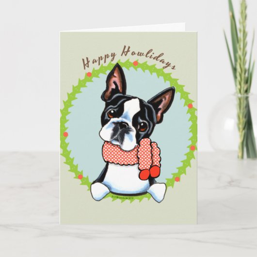 Cartes Pour Fêtes Annuelles Boston Terrier Joyeux Howlidays (Devant)