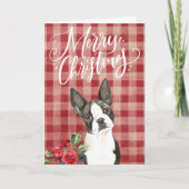 Cartes Pour Fêtes Annuelles Boston Terrier Red Plaid Noël (Devant)