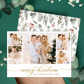 Cartes Pour Fêtes Annuelles Botanical Gold Script 5 Photo Collage Noël