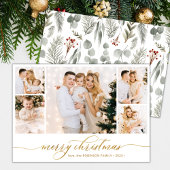 Cartes Pour Fêtes Annuelles Botanical Gold Script 5 Photo Collage Noël