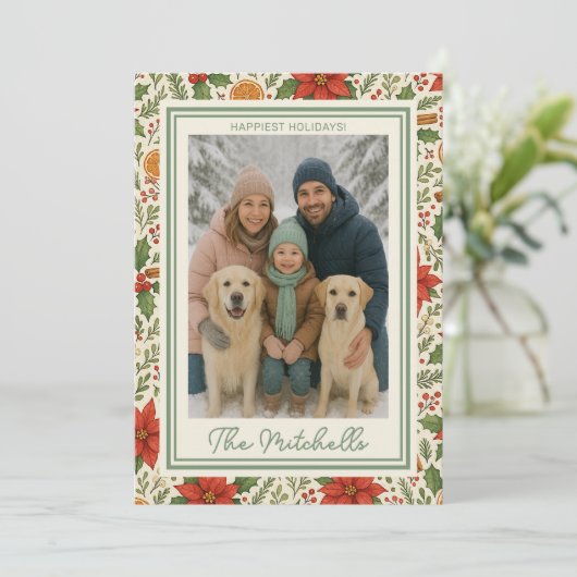 Cartes Pour Fêtes Annuelles Botanical Mistletoe Classic Floral Art Pattern (Debout devant)