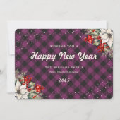 Cartes Pour Fêtes Annuelles Botanical Purple Plaid Snow New Year Card (Devant)