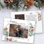 Cartes Pour Fêtes Annuelles Botanical Watercolor Greenery Photo<br><div class="desc">Vous adorerez ces belles cartes de Noël ! Elles sont décorées d'aquarelles botaniques avec des guillemots,  des branches de pins,  des baies et de l'haleine des bébés.</div>