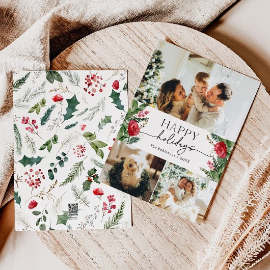 Cartes Pour Fêtes Annuelles Botanique 3 Photo à l'aquarelle écriture moderne