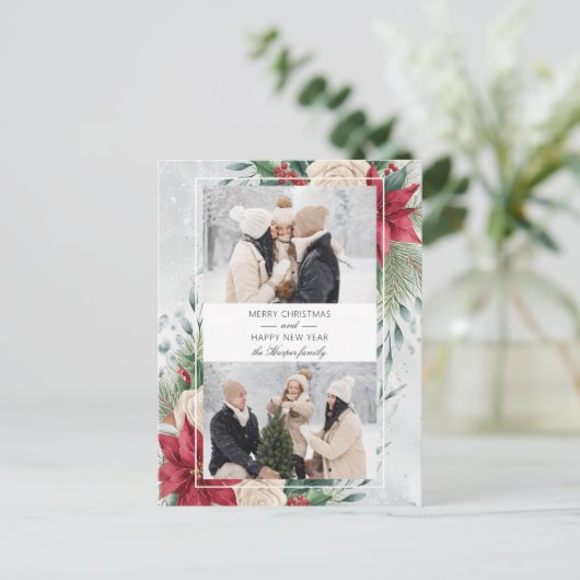 Cartes Pour Fêtes Annuelles Botanique classique d'hiver Deux photos (Debout devant)