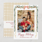 Cartes Pour Fêtes Annuelles Botanique de verdure & Bow Joyeuses vacances 1 Pho (Devant / Derrière)