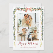 Cartes Pour Fêtes Annuelles Botanique de verdure Coquette Bow Noël 3 Photo (Devant)