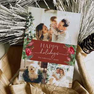 Cartes Pour Fêtes Annuelles Botanique d'hiver Bourgogne Rouge moderne Script p