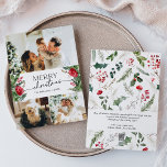 Cartes Pour Fêtes Annuelles Botanique d'hiver moderne 3 Photo Joyeux Noël<br><div class="desc">Cette collection présente des fleurs rouges aquarelles,  des baies et de la verdure hivernale avec une typographie moderne et élégante,  avec un motif botanique d'hiver.</div>