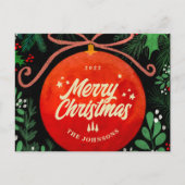 Cartes Pour Fêtes Annuelles Botanique moderne rouge boule de Noël (Devant)